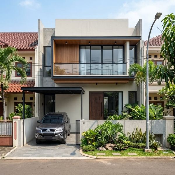 Rumah Tingkat dengan Balkon Memanjang